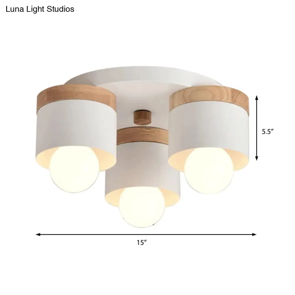 Modern Cylinder Ceiling Lights - 3/7 Heads, Metal and Wood Flush Mount for Indoor Use