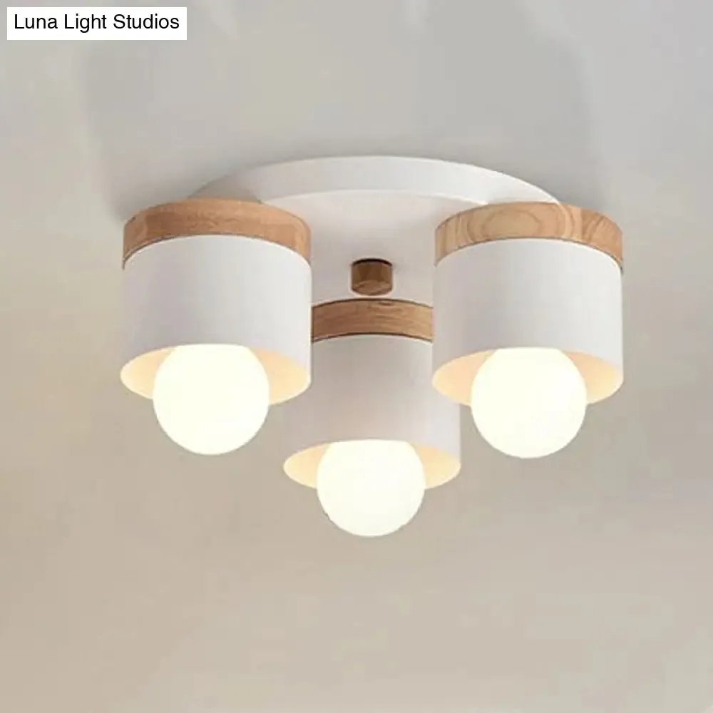 Modern Cylinder Ceiling Lights - 3/7 Heads, Metal and Wood Flush Mount for Indoor Use