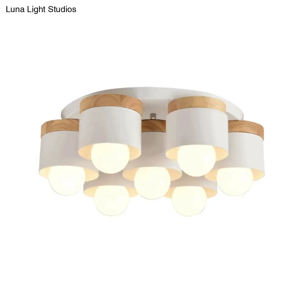 Modern Cylinder Ceiling Lights - 3/7 Heads, Metal and Wood Flush Mount for Indoor Use