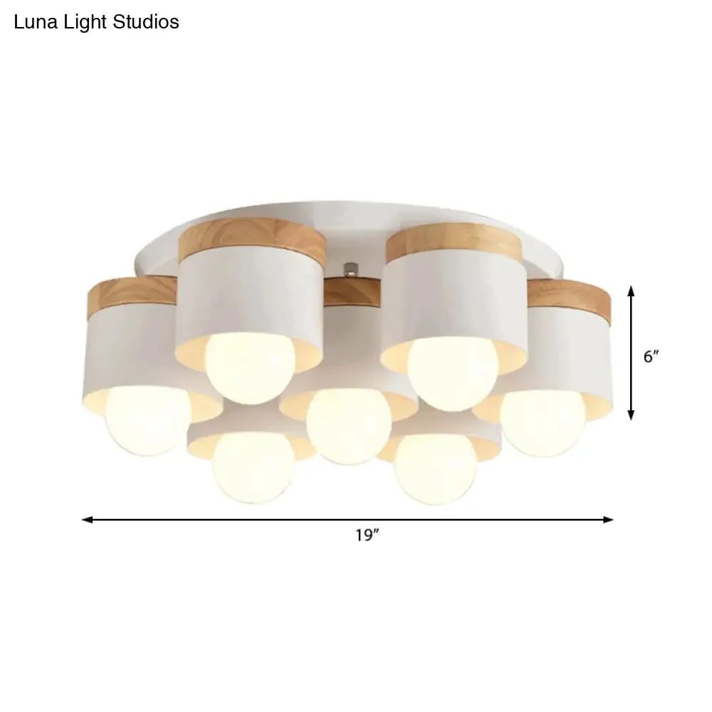 Modern Cylinder Ceiling Lights - 3/7 Heads, Metal and Wood Flush Mount for Indoor Use