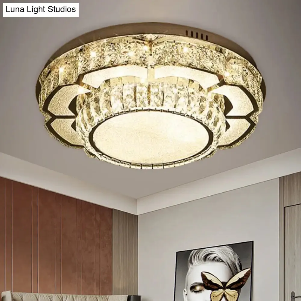 Modern LED Ceiling Lamp with Crystal Block Shade - Chrome Flushmount Lighting