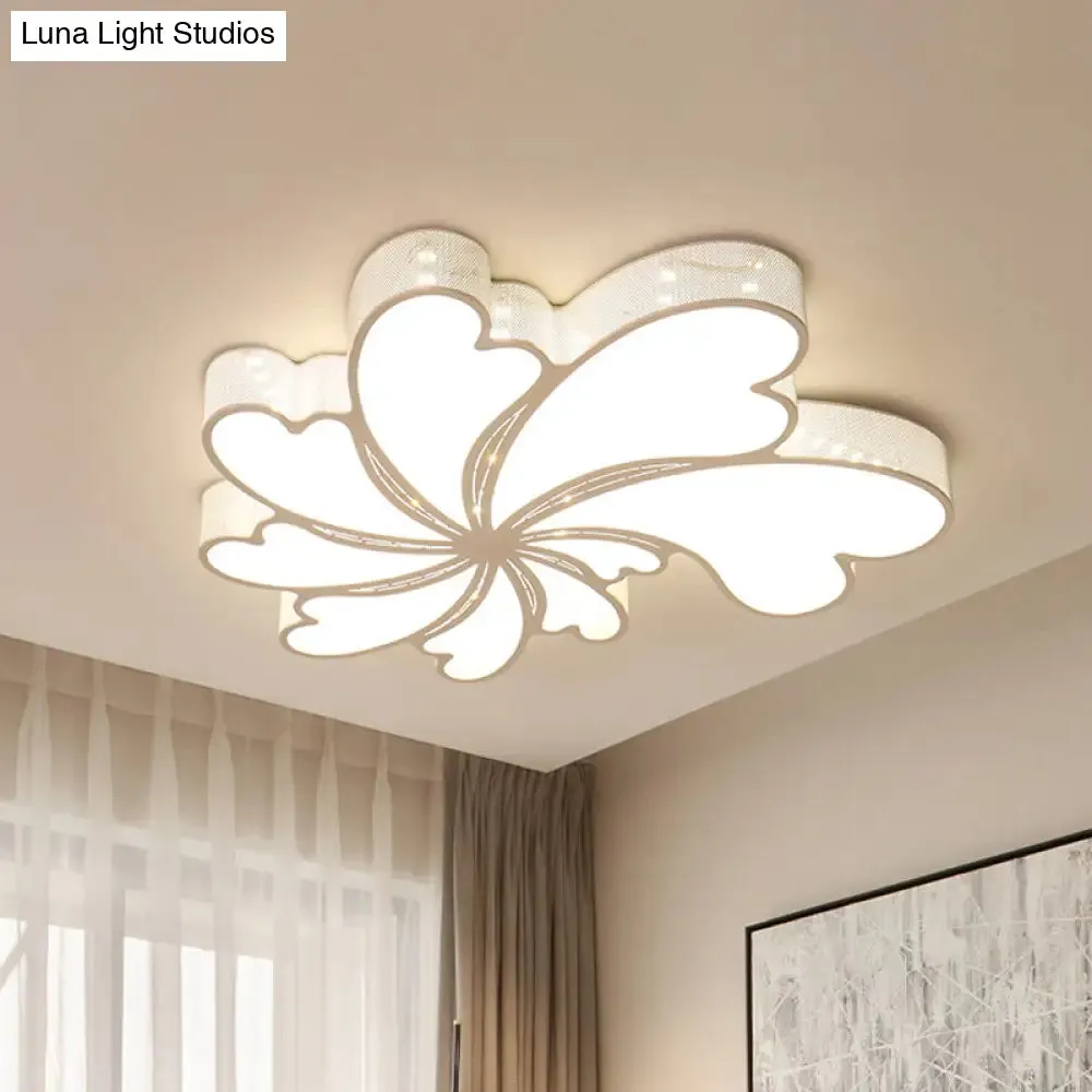 Modern LED Flower Bedroom Flush Mount Light in White with Iron Frame