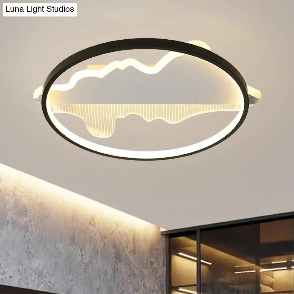 Modern Metal Flush Mount LED Ceiling Light in Black/White - Warm/White Light - 16.5"/20.5" Diameter