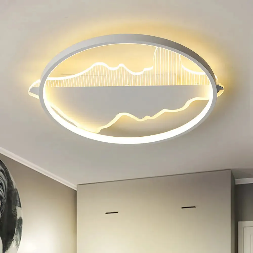 Modern Metal Flush Mount LED Ceiling Light in Black/White - Warm/White Light - 16.5"/20.5" Diameter