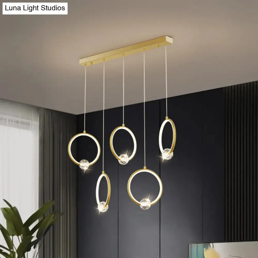 Modern Metal LED Indoor Pendant Light: Stylish Ring-Shaped Hanging Fixture