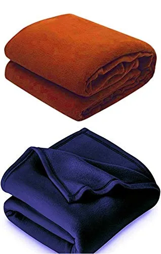 MORADO® 500 TC Solid/Plain Light Weight Polar Fleece Single Panipat Famous Warm or Hot AC Blanket Pack of 2 (90X60 Inches, Blue and Orange)