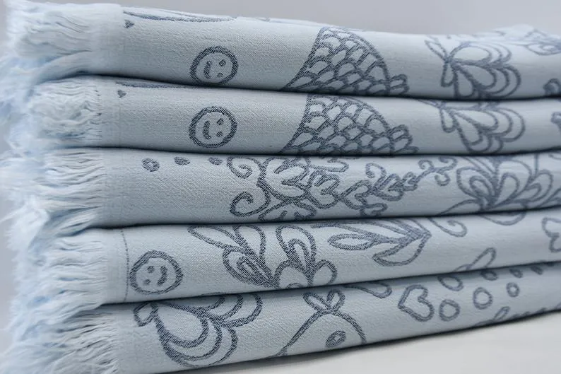 Navy Blue Sea Life 100% Cotton Towel