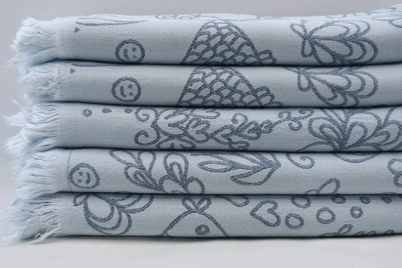 Navy Blue Sea Life 100% Cotton Towel