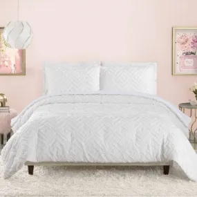 New - Full/Queen Teen Diamond Clip Dot Comforter Set White - Makers Collective