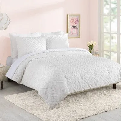 New - Full/Queen Teen Diamond Clip Dot Comforter Set White - Makers Collective