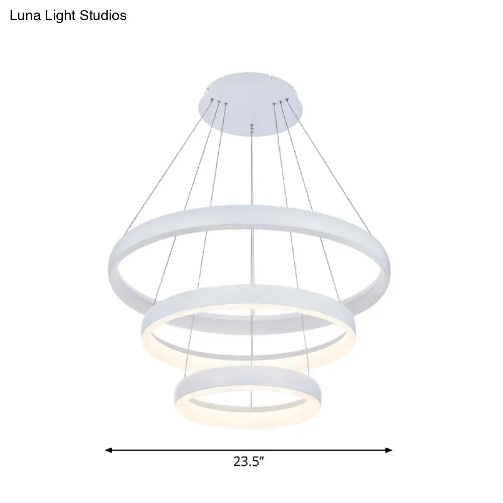 Nordic Metallic LED Pendant Light - Circle Chandelier for Dining Room, 1/2/3-Layered Design, White