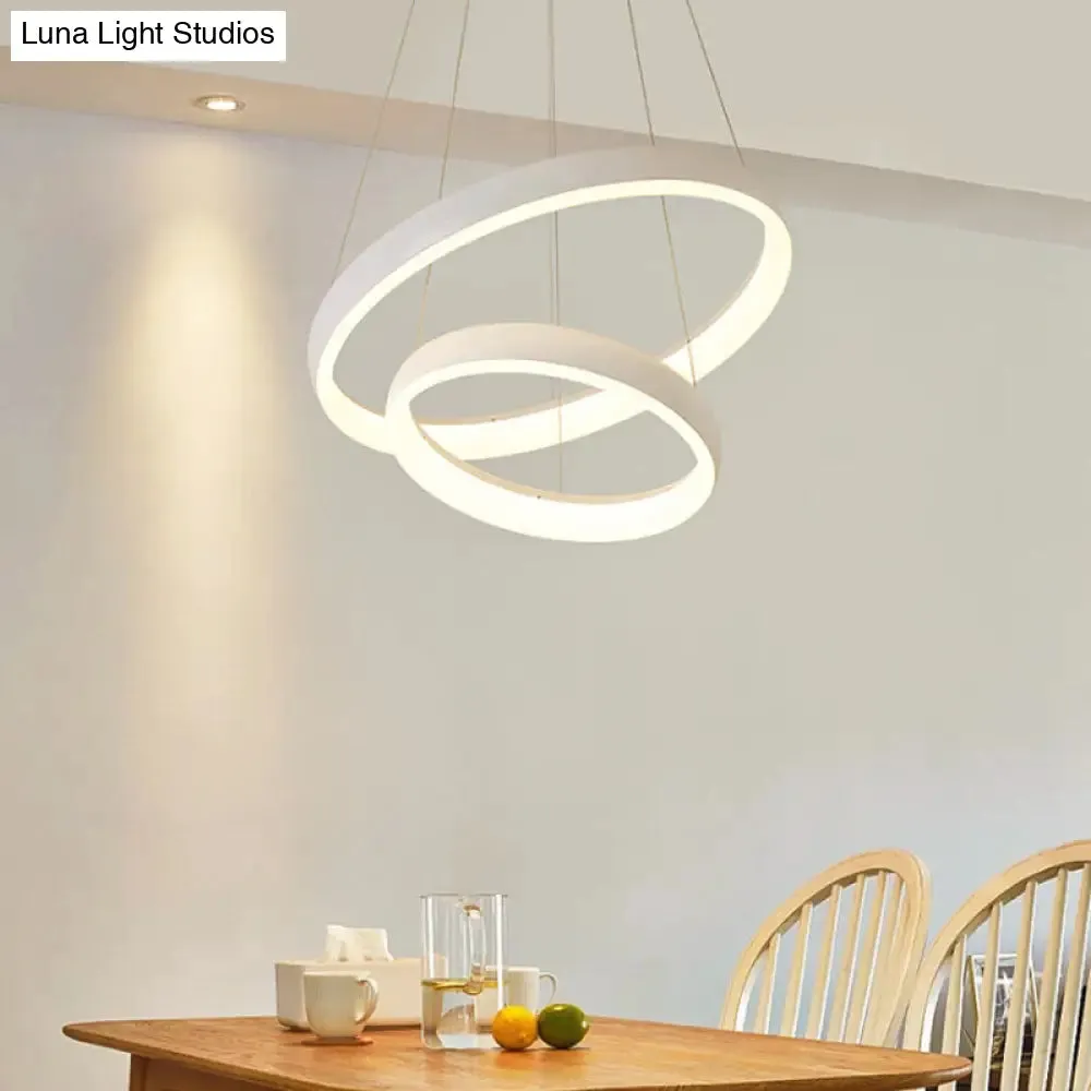 Nordic Metallic LED Pendant Light - Circle Chandelier for Dining Room, 1/2/3-Layered Design, White