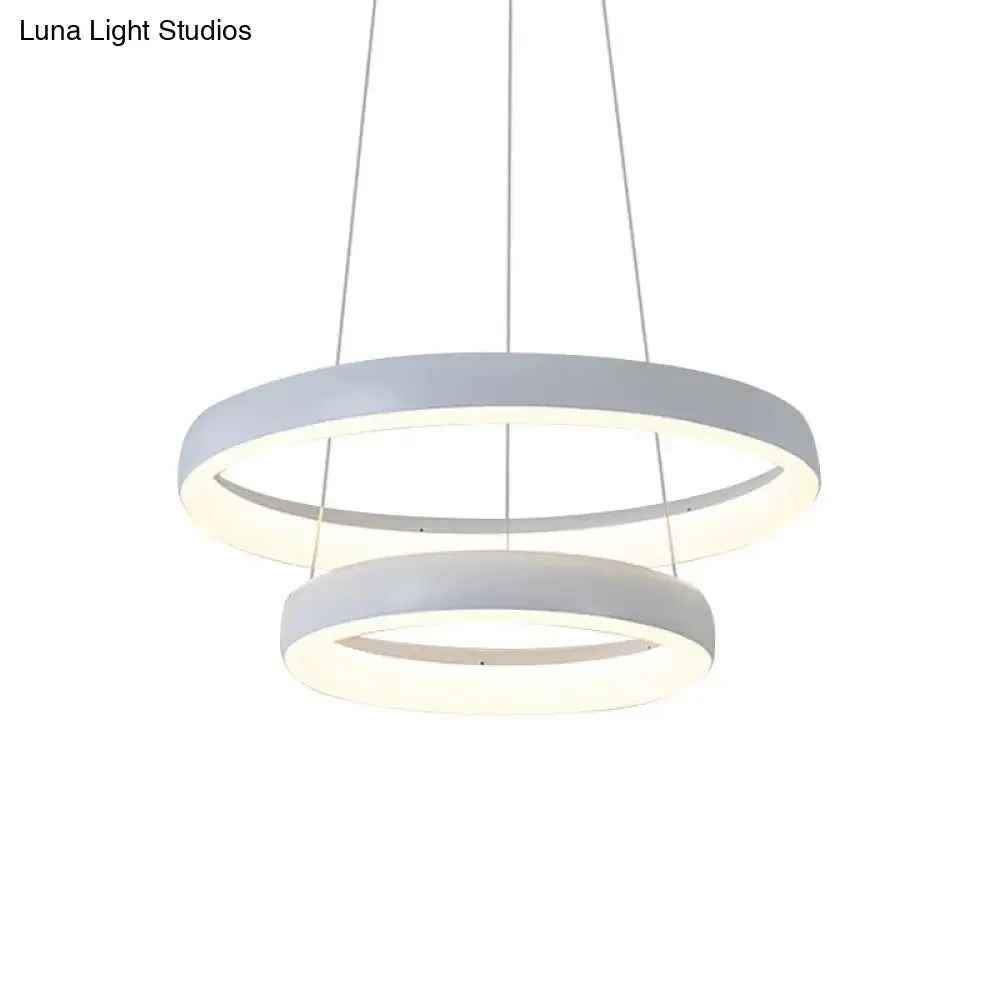 Nordic Metallic LED Pendant Light - Circle Chandelier for Dining Room, 1/2/3-Layered Design, White