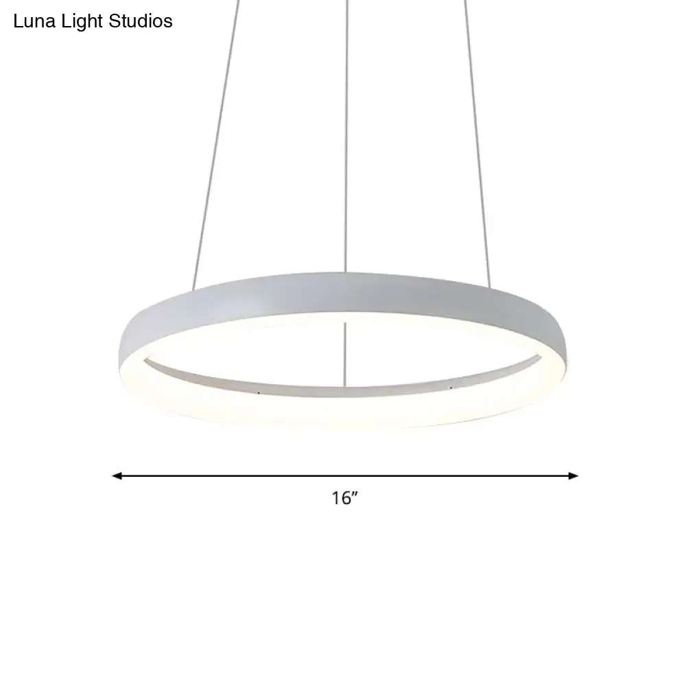 Nordic Metallic LED Pendant Light - Circle Chandelier for Dining Room, 1/2/3-Layered Design, White