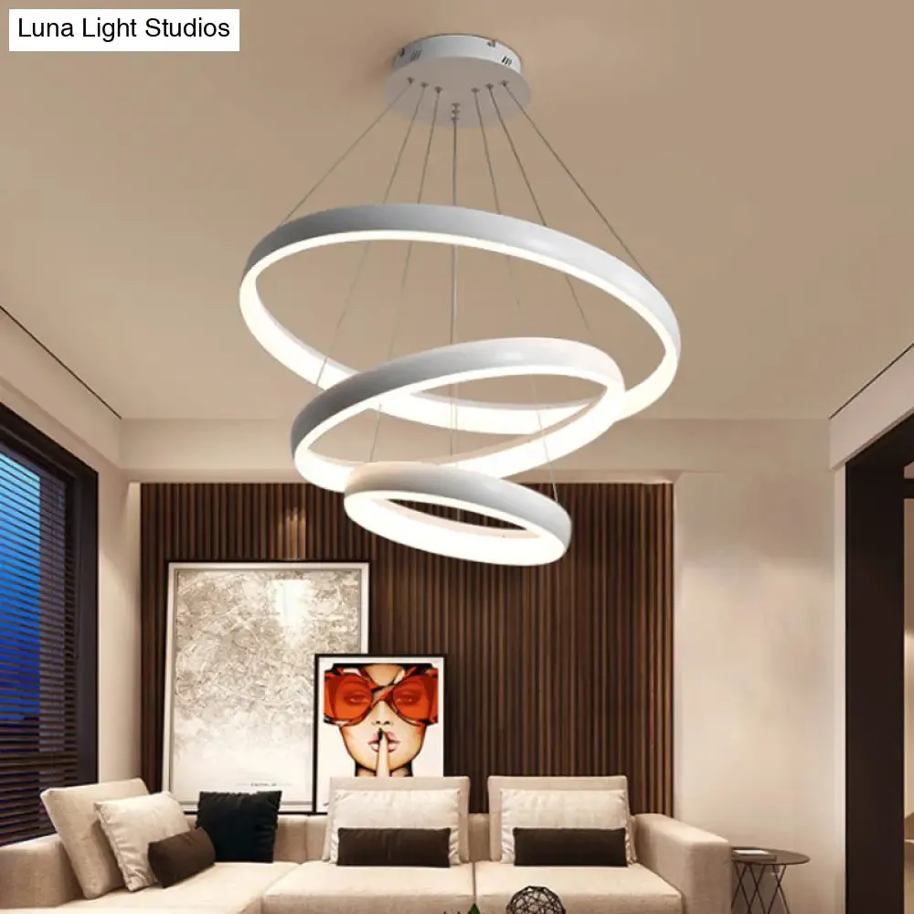 Nordic Metallic LED Pendant Light - Circle Chandelier for Dining Room, 1/2/3-Layered Design, White