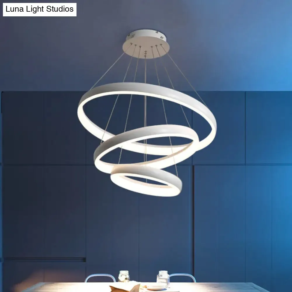 Nordic Metallic LED Pendant Light - Circle Chandelier for Dining Room, 1/2/3-Layered Design, White