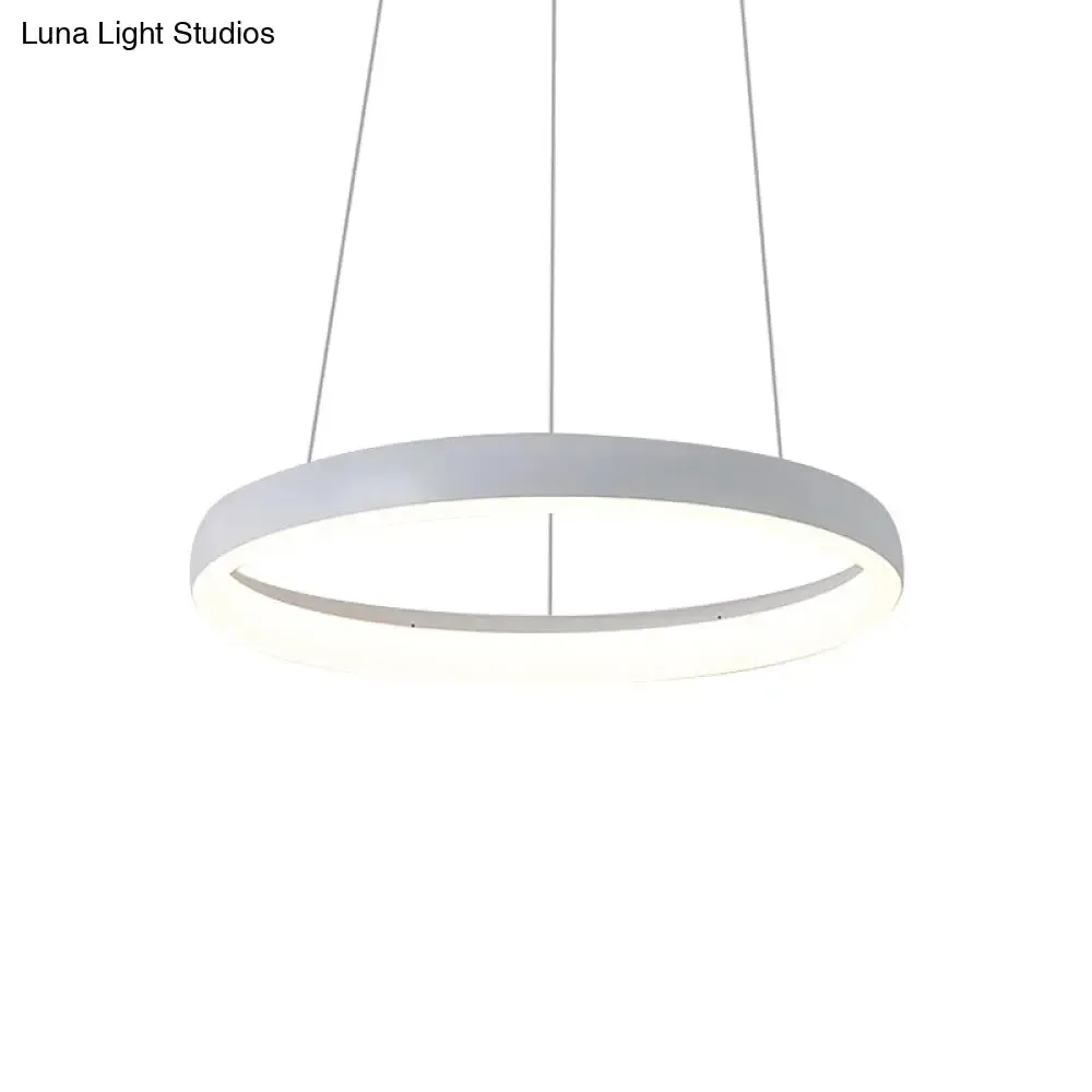 Nordic Metallic LED Pendant Light - Circle Chandelier for Dining Room, 1/2/3-Layered Design, White