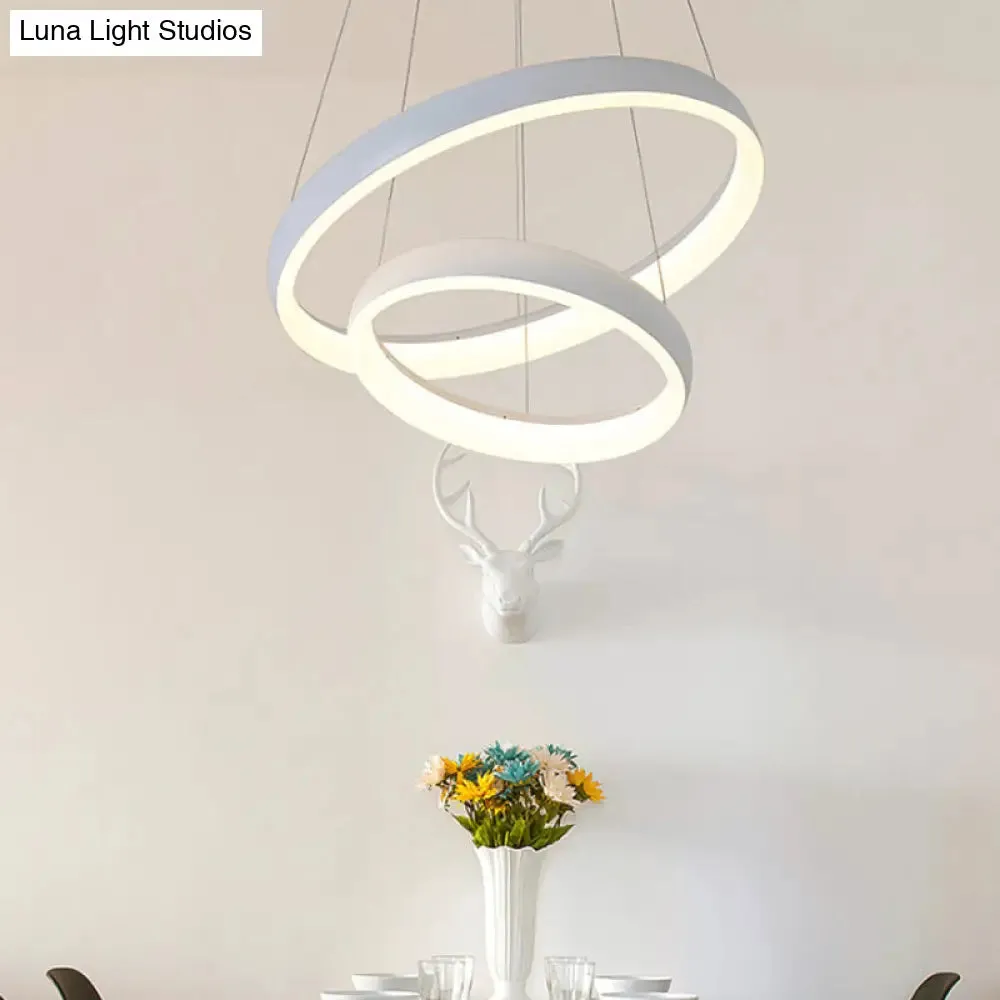 Nordic Metallic LED Pendant Light - Circle Chandelier for Dining Room, 1/2/3-Layered Design, White