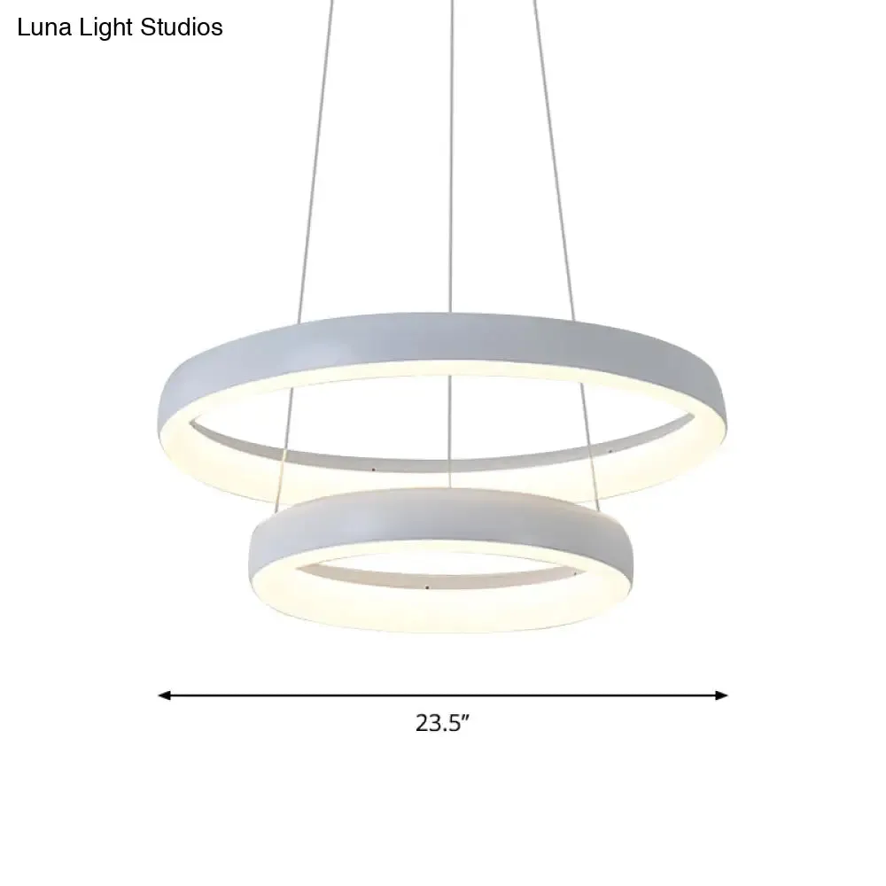 Nordic Metallic LED Pendant Light - Circle Chandelier for Dining Room, 1/2/3-Layered Design, White