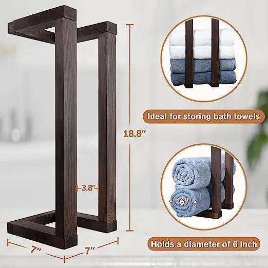 ODEJIA 18.8" Wall-Mounted Wooden Towel Rack with Installation Tool – Pine Towel Holder & Blanket Shelf (Brown)