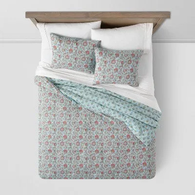 Open Box - Twin/Twin Extra Long Floral Printed Comforter & Sham Set Light Teal Blue - Threshold