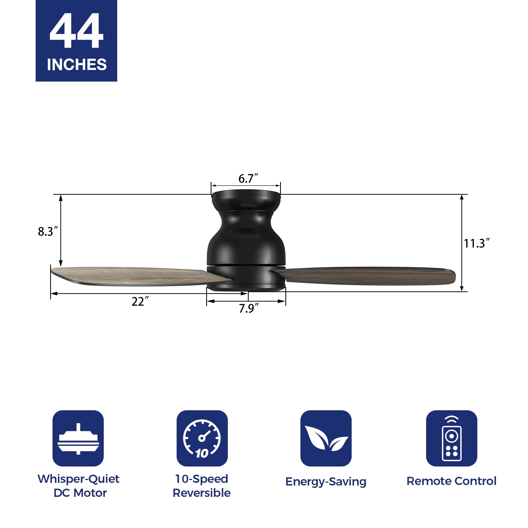 Osborn Flush Mount Modern Ceiling Fan with Remote 44 inch(NO LED)