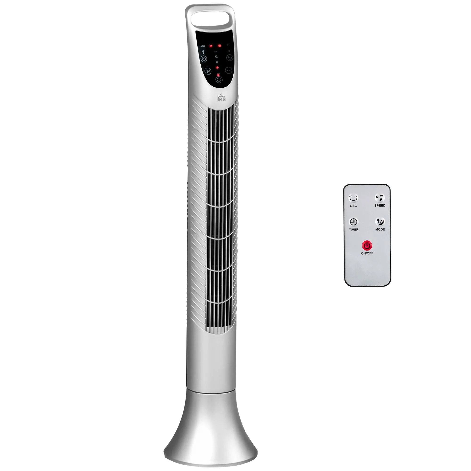 Oscillating Three Speed Tower Fan With Timer & Remote Control Silver