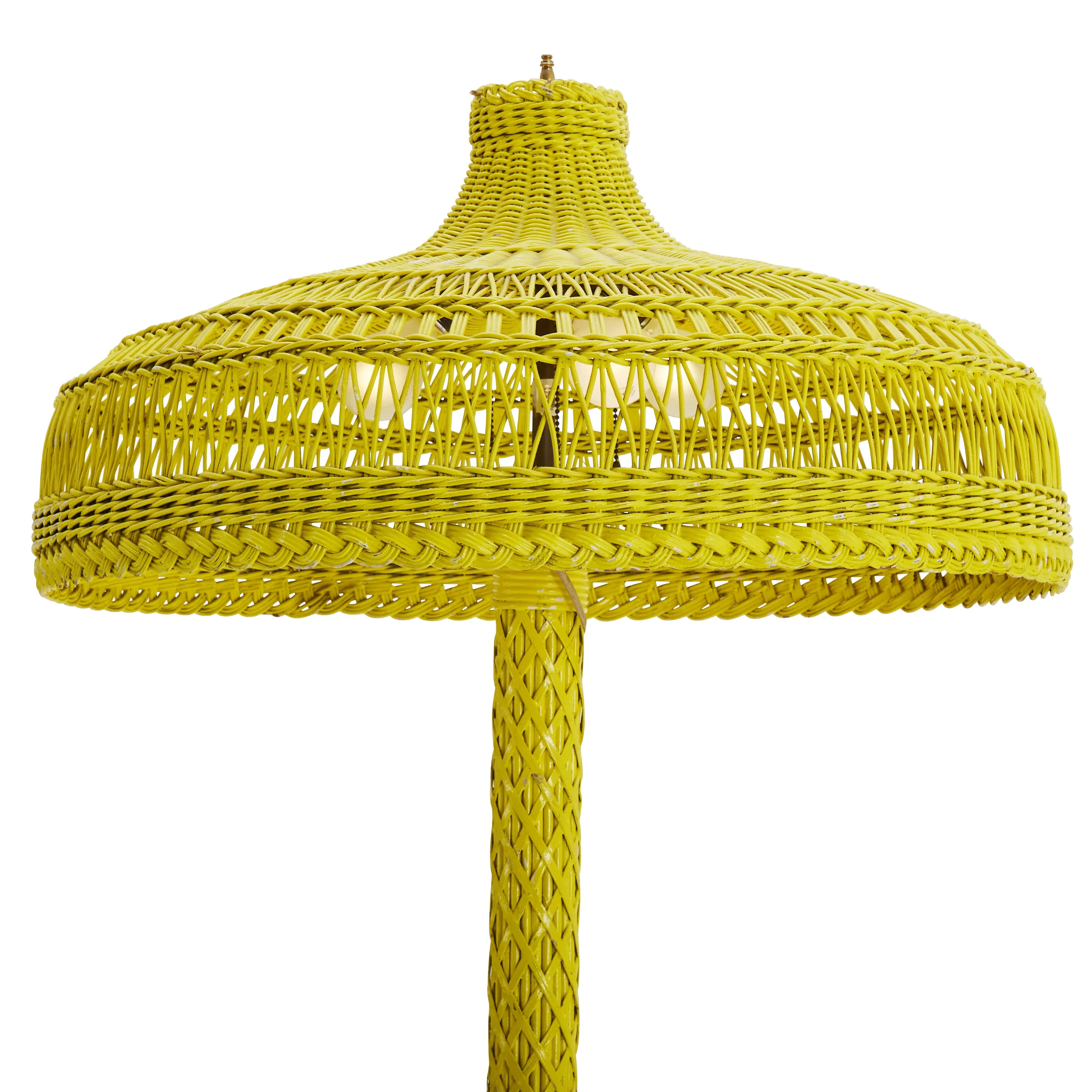 Oversized Yellow Painted Wicker Floor Lamp