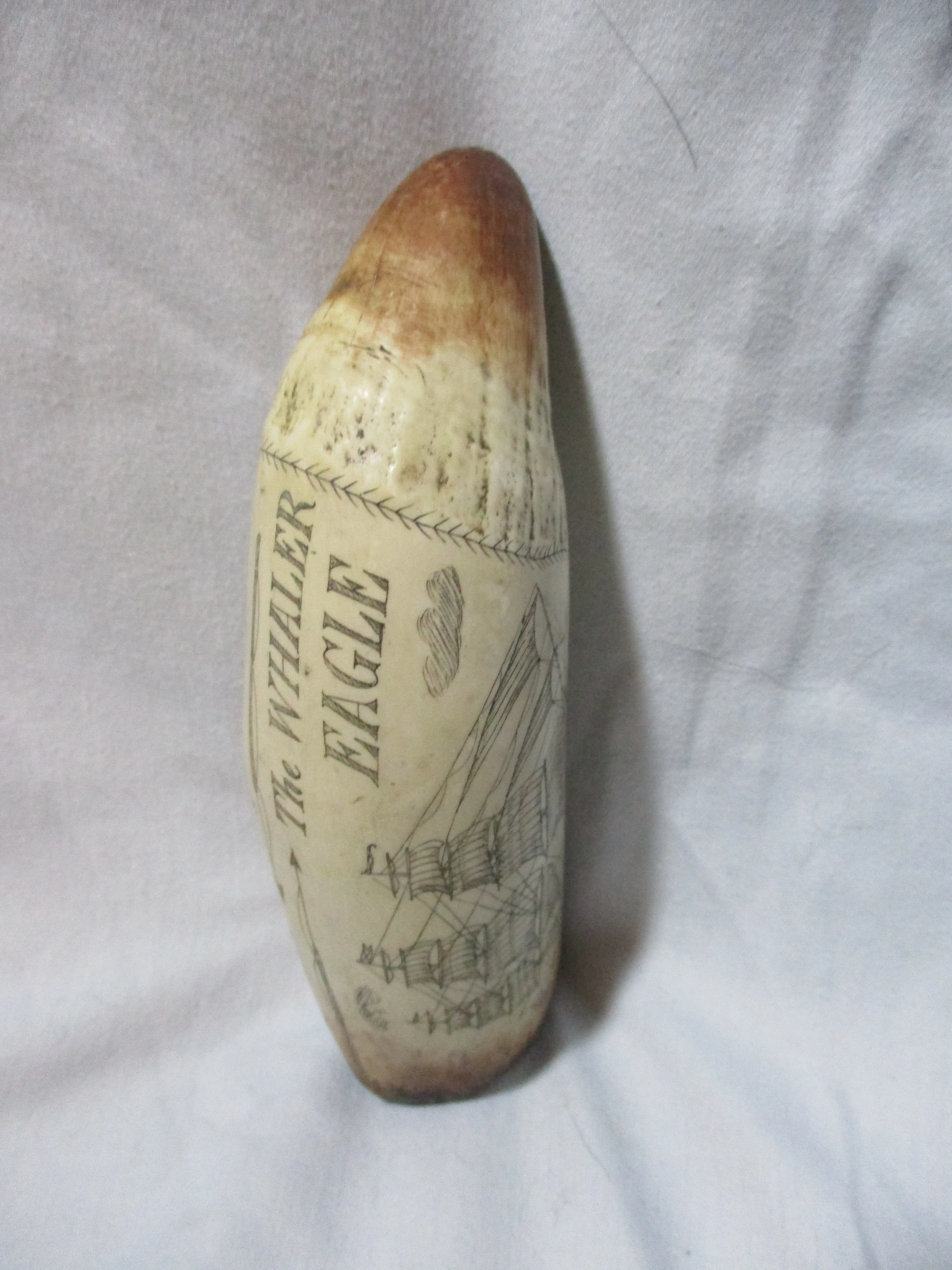 RARE Signed HANDMADE 6" SCRIMSHAW SHIP BOAT Liberty Art Nautical Decor