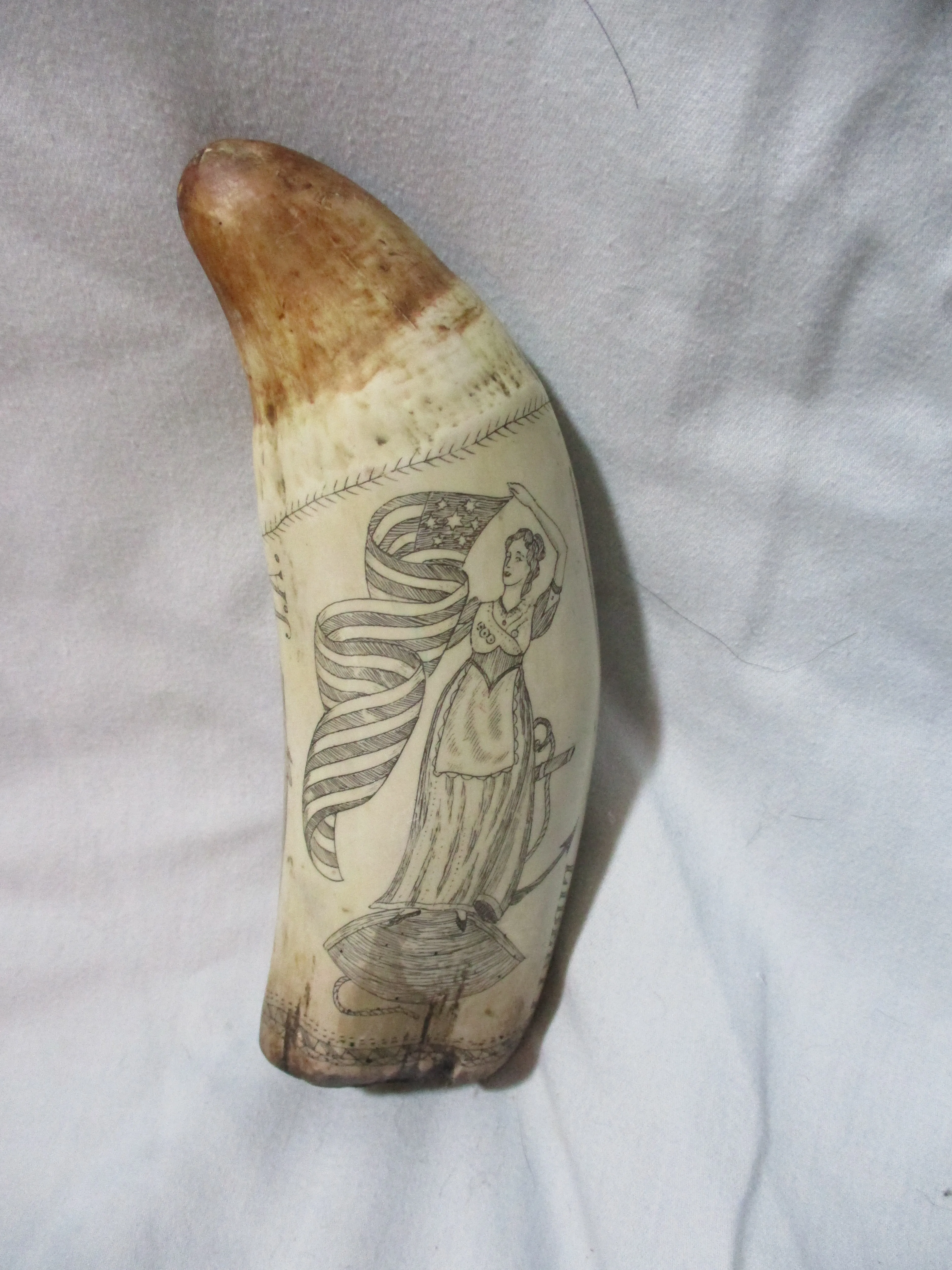 RARE Signed HANDMADE 6" SCRIMSHAW SHIP BOAT Liberty Art Nautical Decor