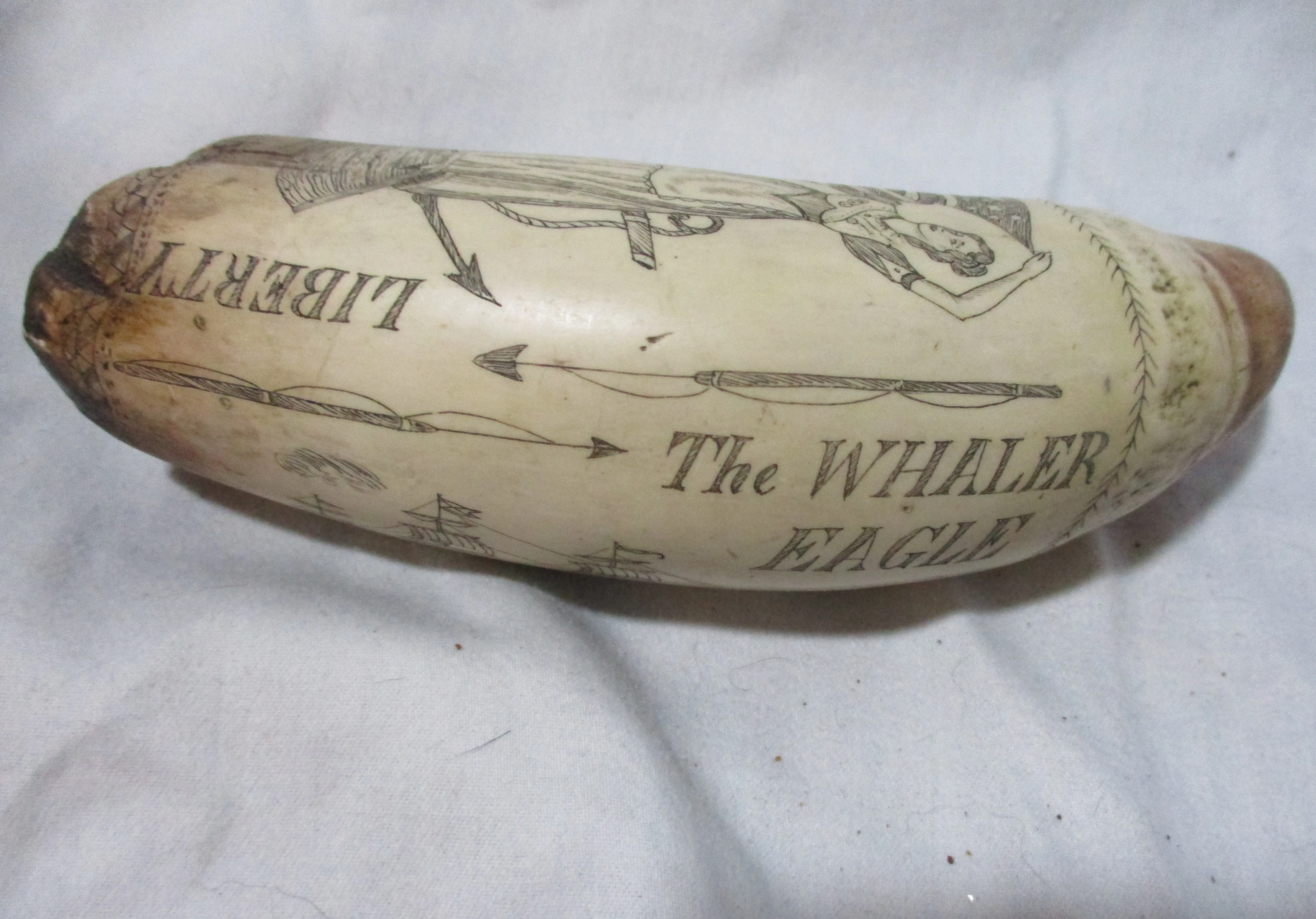 RARE Signed HANDMADE 6" SCRIMSHAW SHIP BOAT Liberty Art Nautical Decor