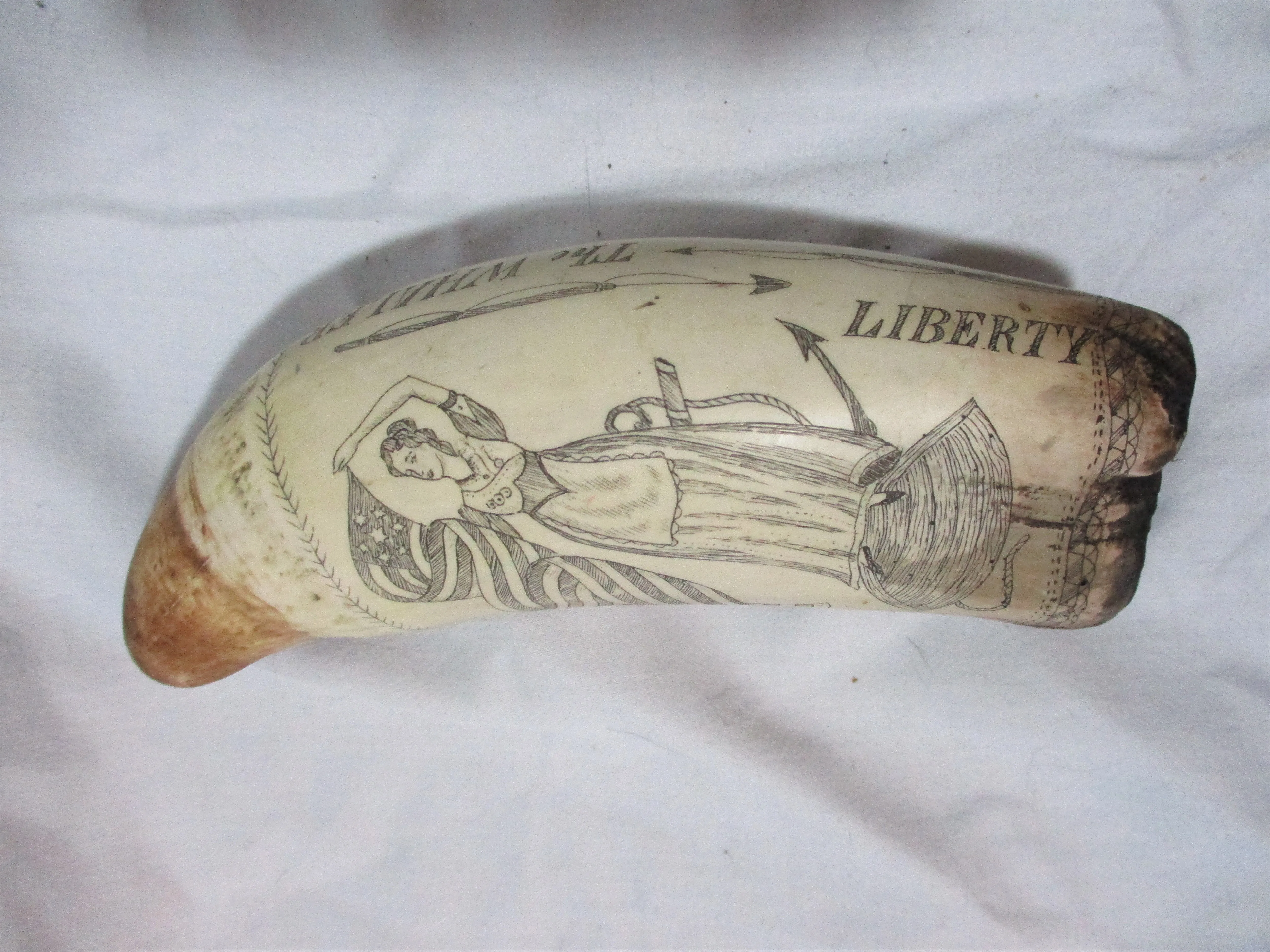 RARE Signed HANDMADE 6" SCRIMSHAW SHIP BOAT Liberty Art Nautical Decor