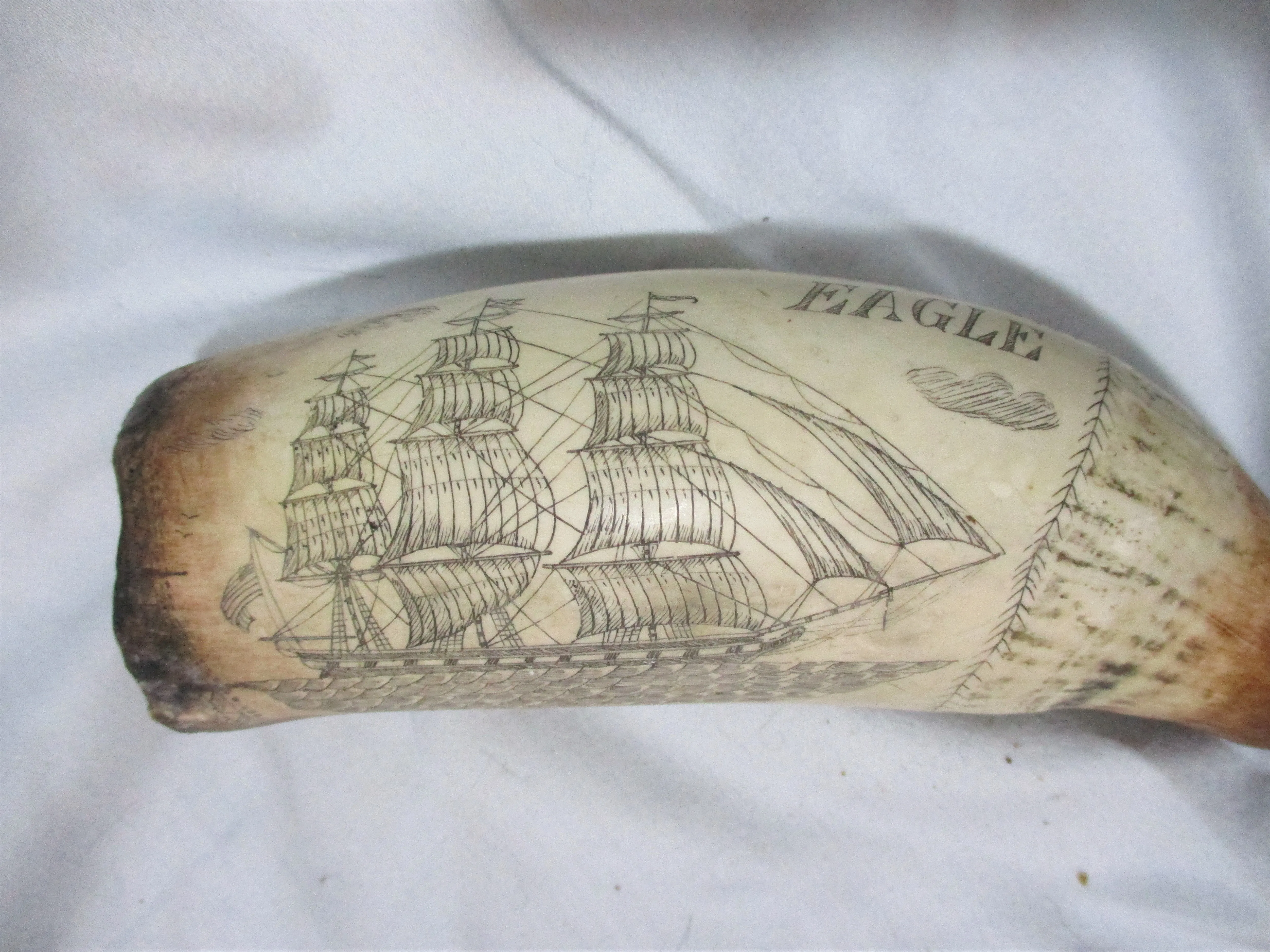 RARE Signed HANDMADE 6" SCRIMSHAW SHIP BOAT Liberty Art Nautical Decor