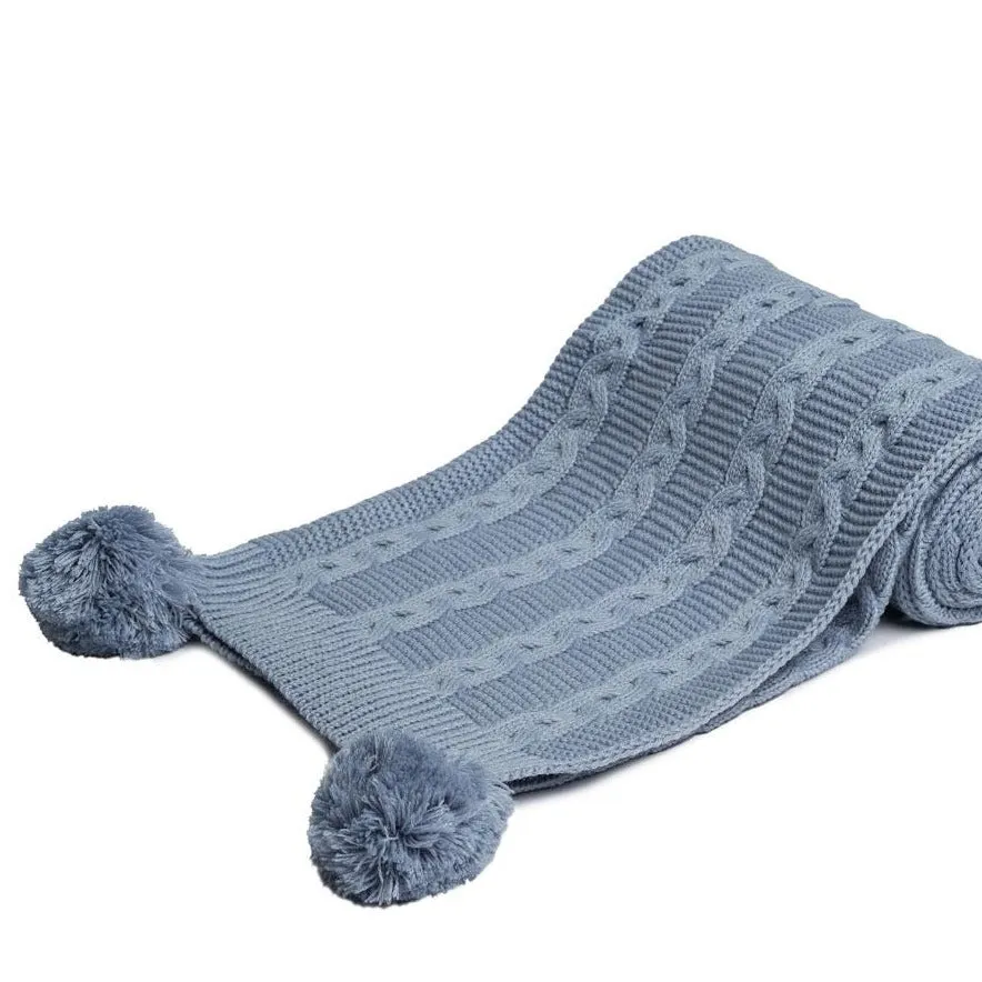 Recycled Cable Knit Blanket Wrap - Dusky Blue