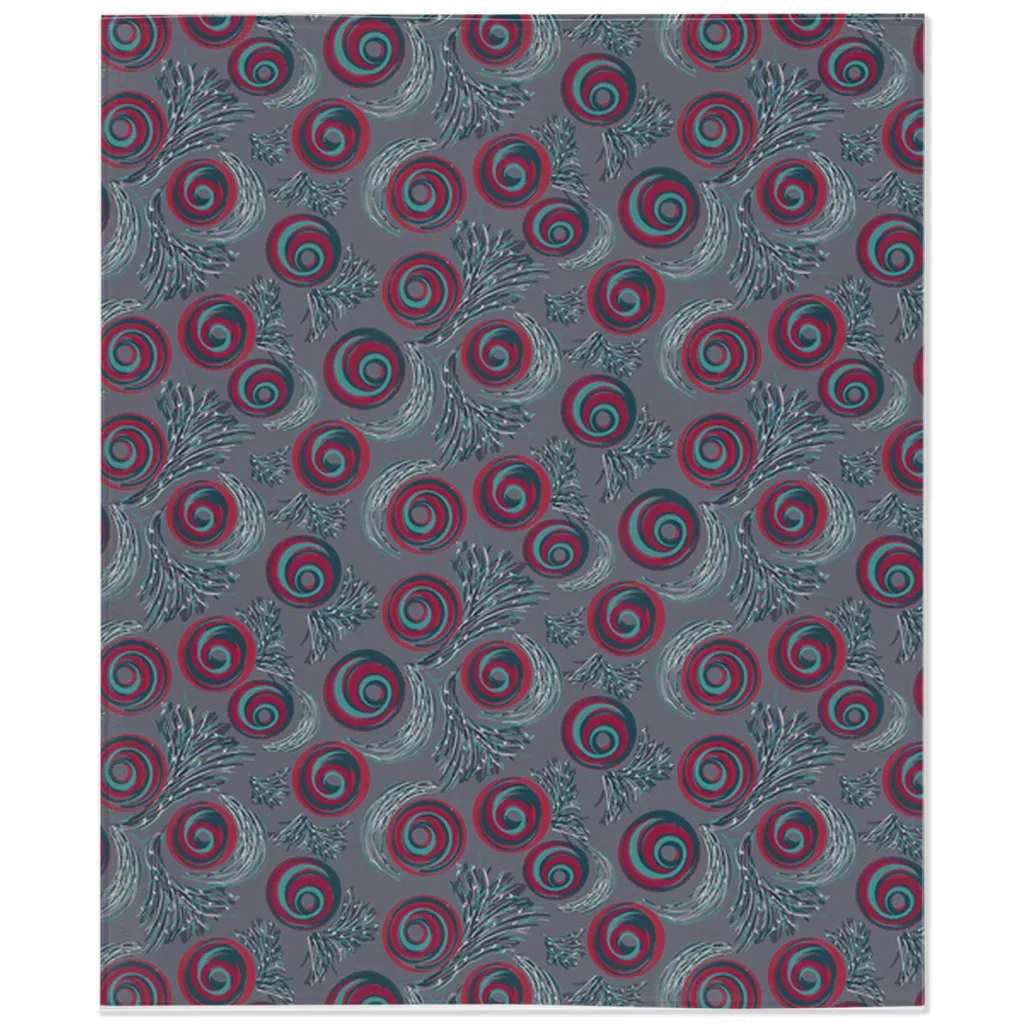 Red Blue Spirals on Gray super soft Blankets