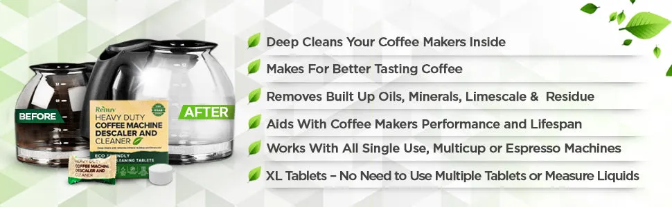 Renuv Coffee Machine Cleaner Descaler Tablets