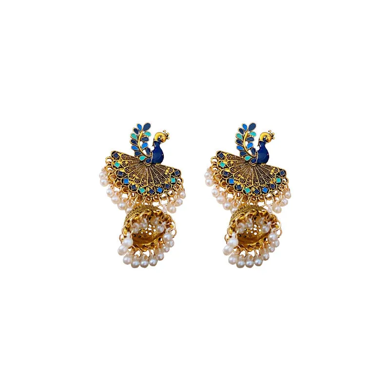 Retro Vintage Fan-Shape Geometric Alloy Oil Dripping Earrings