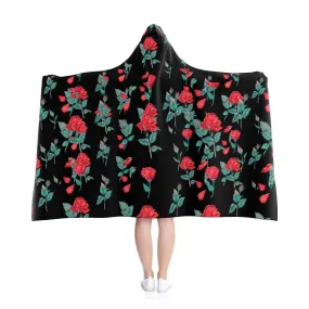 Roses on black Hooded Blanket,Gift for Christmas,Thanksgiving,Birthday,Valentine Gifts for Her,Camping,TV-time/Fireplace Snuggler Blanket