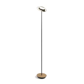 Royyo Matte Black with White Oak Contemporary LED Floor Lamp with USB Port