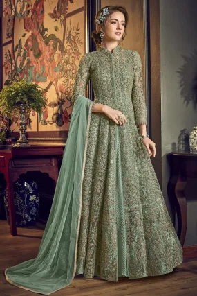 Sea Green Fancy Embroidered Anakarli Suit