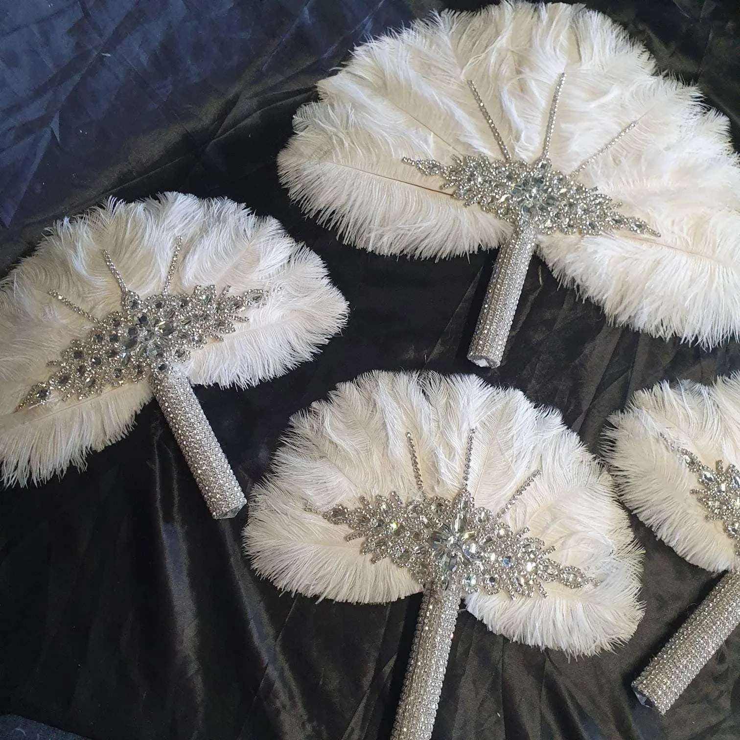 Set of 4 Feather Fan bouquets, Ostrich feathers,Great Gatsby wedding style 1920's - any colour as custom made