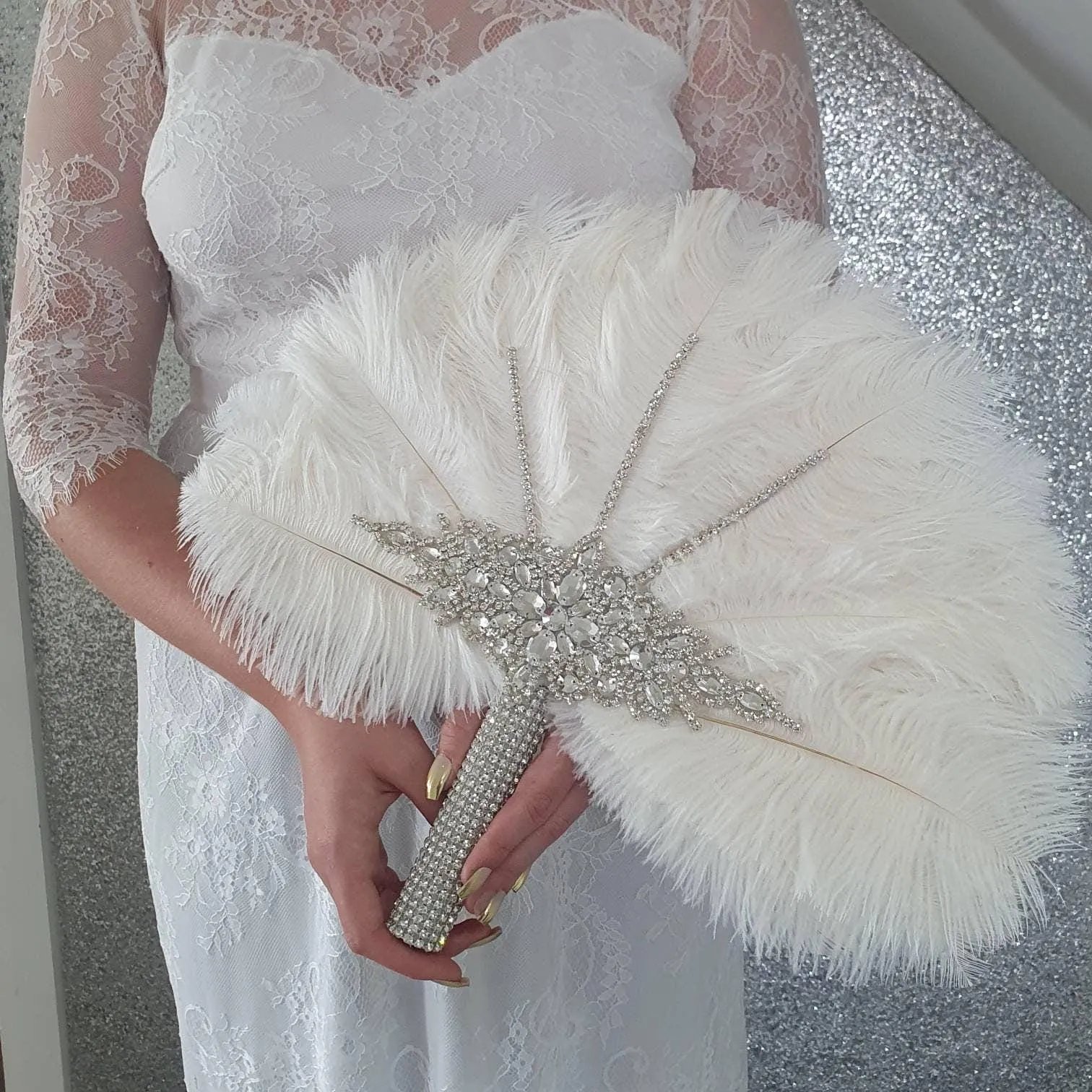 Set of 4 Feather Fan bouquets, Ostrich feathers,Great Gatsby wedding style 1920's - any colour as custom made