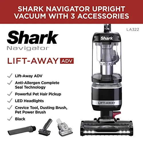 Shark LA322 Navigator ADV Corded Vacuum with Pet Power Brush Crevice and Upholstery Tool, Lift-Away Upright, Black