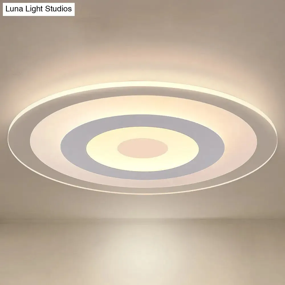 Simple Style White LED Ceiling Light - 16"/19.5"/23.5" Wide Flush Mount Disc Fixture with Dual Lighting Options - White or Warm Inner Light