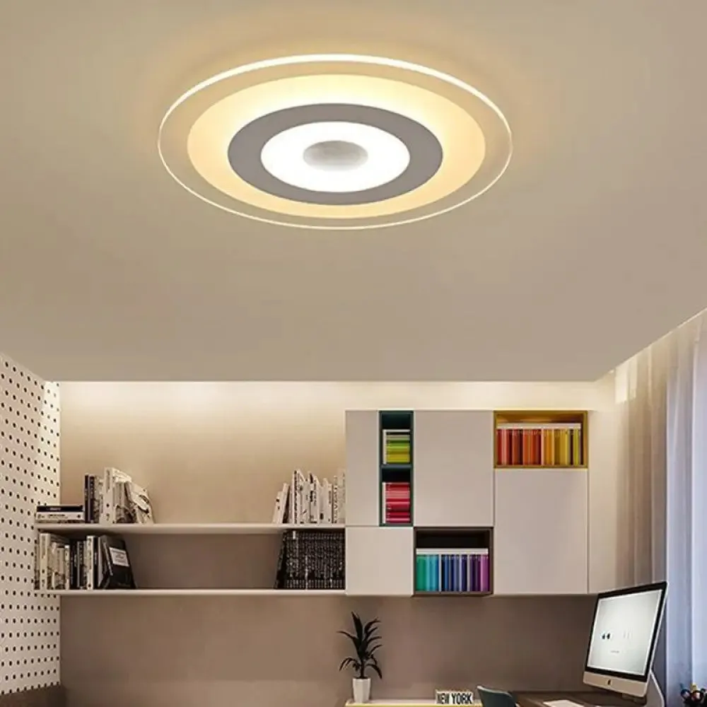 Simple Style White LED Ceiling Light - 16"/19.5"/23.5" Wide Flush Mount Disc Fixture with Dual Lighting Options - White or Warm Inner Light