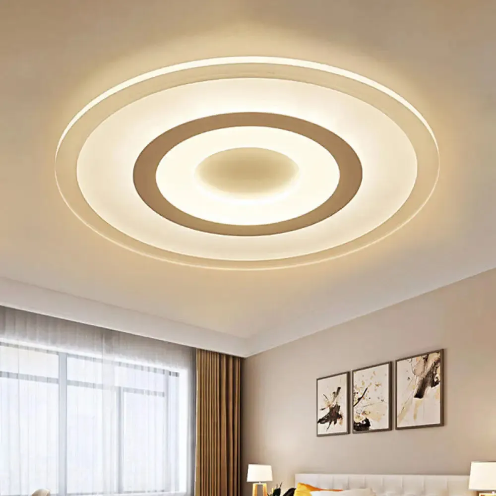 Simple Style White LED Ceiling Light - 16"/19.5"/23.5" Wide Flush Mount Disc Fixture with Dual Lighting Options - White or Warm Inner Light