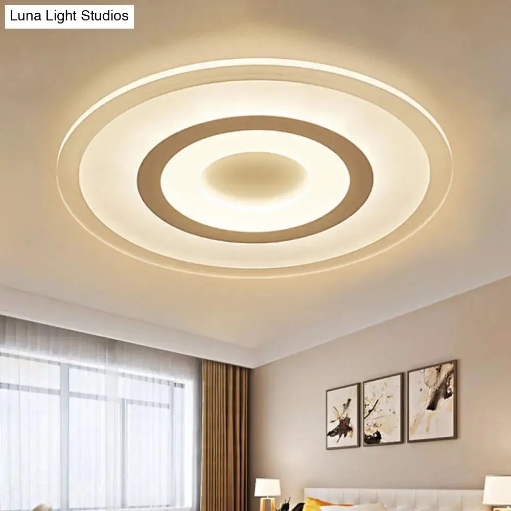 Simple Style White LED Ceiling Light - 16"/19.5"/23.5" Wide Flush Mount Disc Fixture with Dual Lighting Options - White or Warm Inner Light