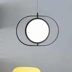 Simplicity Metal LED Black Pendant Light - Oval Suspension Ceiling Fixture: Horizontal/Vertical