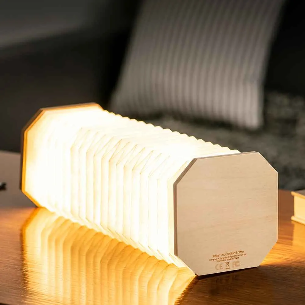 Smart Accordion LED Table Lamp in Walnut Maple or Bamboo by Gingko