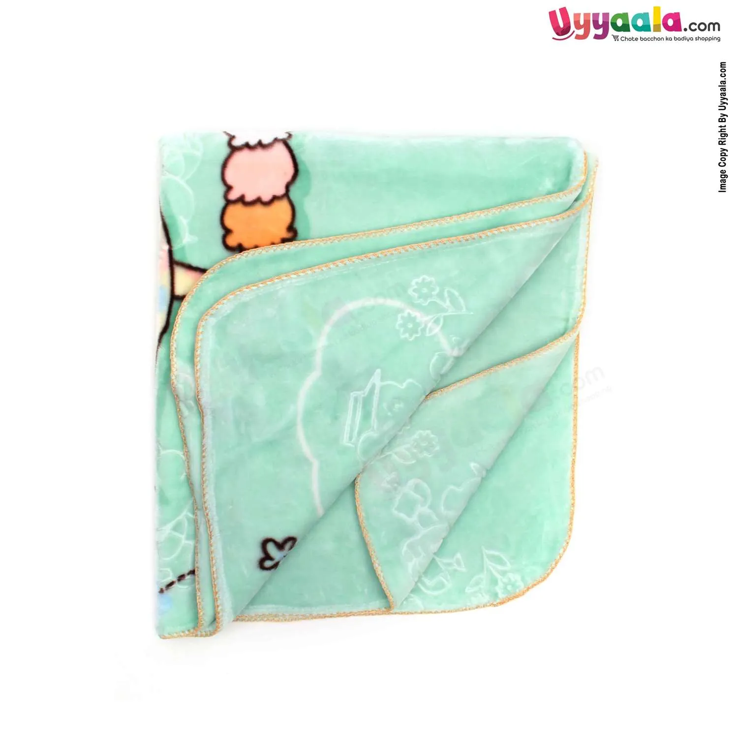 Soft Velvet Blanket For Babies With Giraffe Print - Green, (0-24m)